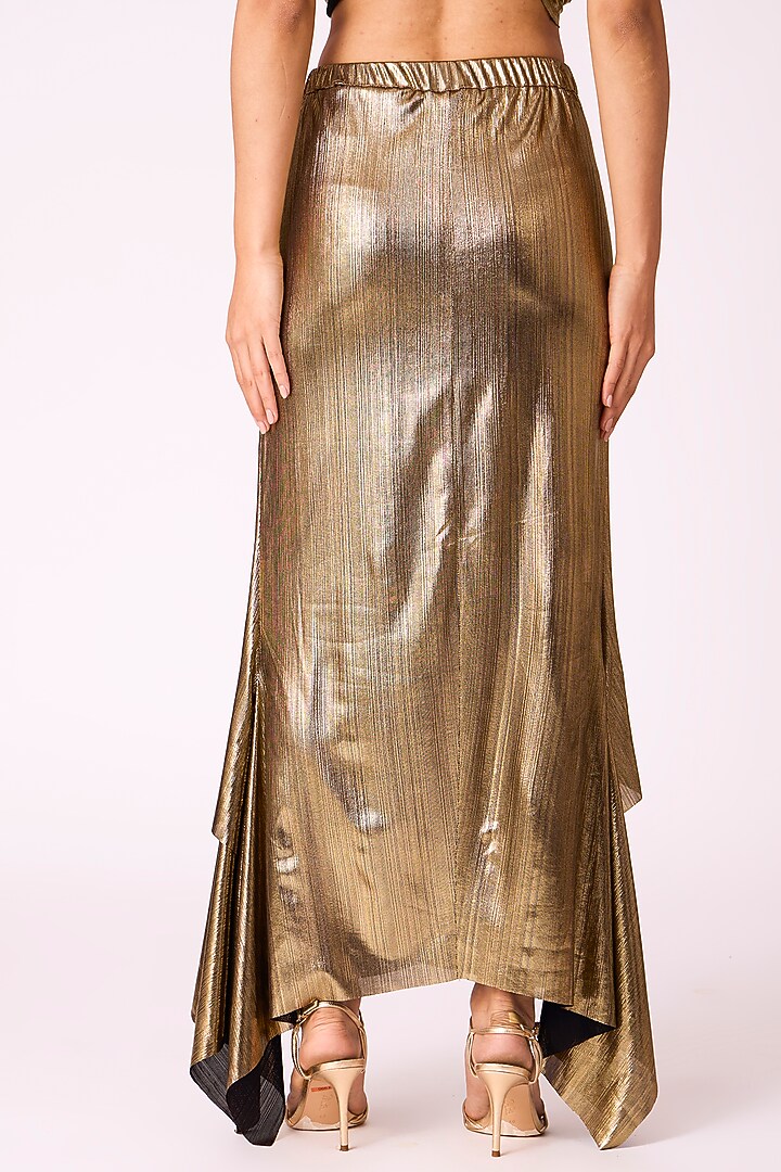 Dark Gold & Silver Polyester Asymmetric Skirt by Scarlet Sage at Pernia's Pop Up Shop