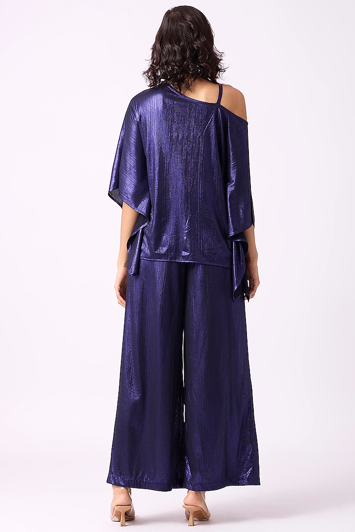 Metallic Blue Polyester Co-Ord Set by Scarlet Sage at Pernia's Pop Up Shop