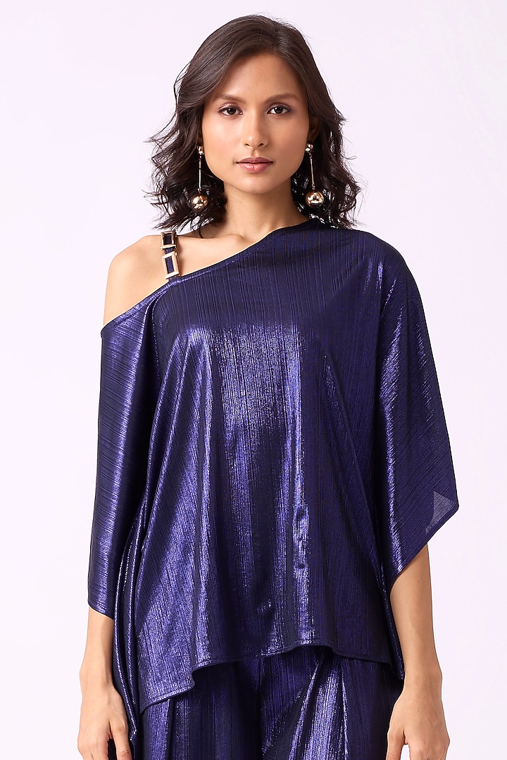 Metallic Blue Polyester Co-Ord Set by Scarlet Sage at Pernia's Pop Up Shop