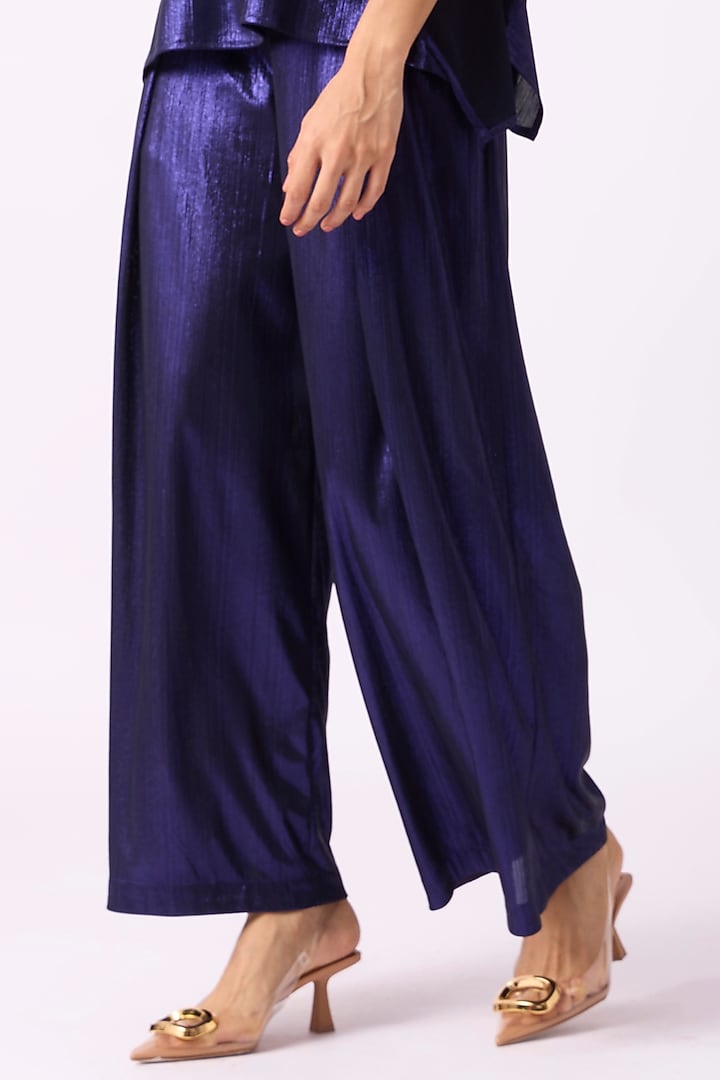 Metallic Blue Polyester Co-Ord Set by Scarlet Sage at Pernia's Pop Up Shop