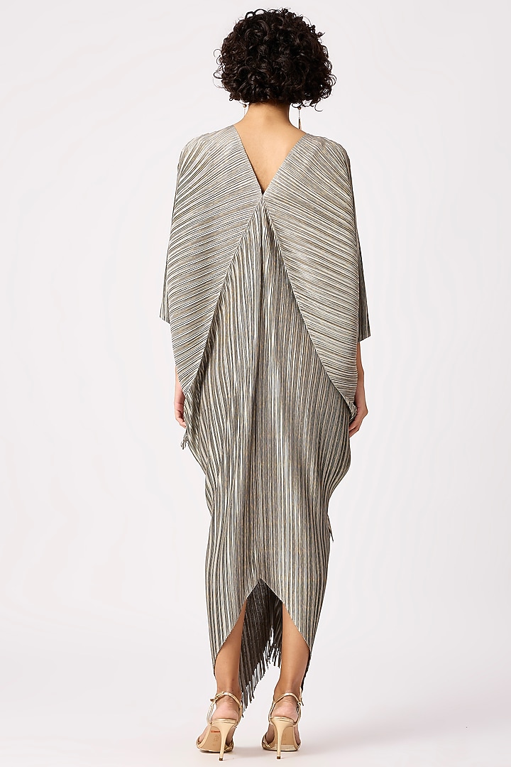 Metallic Grey & Gold Polyester Fringed Maxi Summer Dress by Scarlet Sage at Pernia's Pop Up Shop