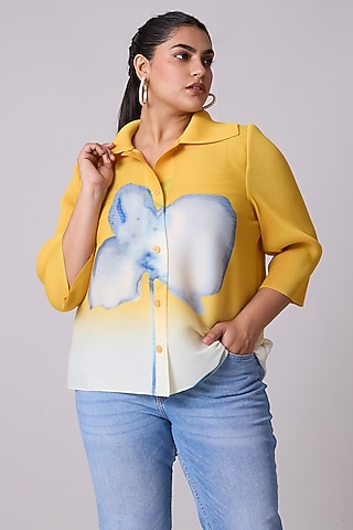 Yellow Ombre Polyester Boxy Shirt by Scarlet Sage
