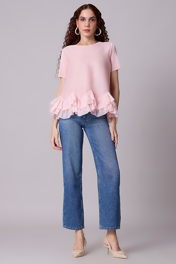 Light Pink Polyester Ruffled Top by Scarlet Sage at Pernia's Pop Up Shop