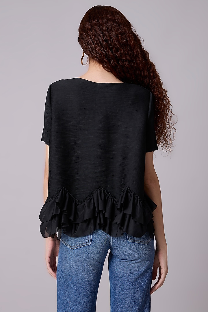 Black Polyester Ruffled Top by Scarlet Sage at Pernia's Pop Up Shop