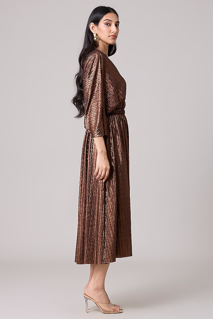 Copper Chevron Pleated Midi Summer Dress by Scarlet Sage at Pernia's Pop Up Shop