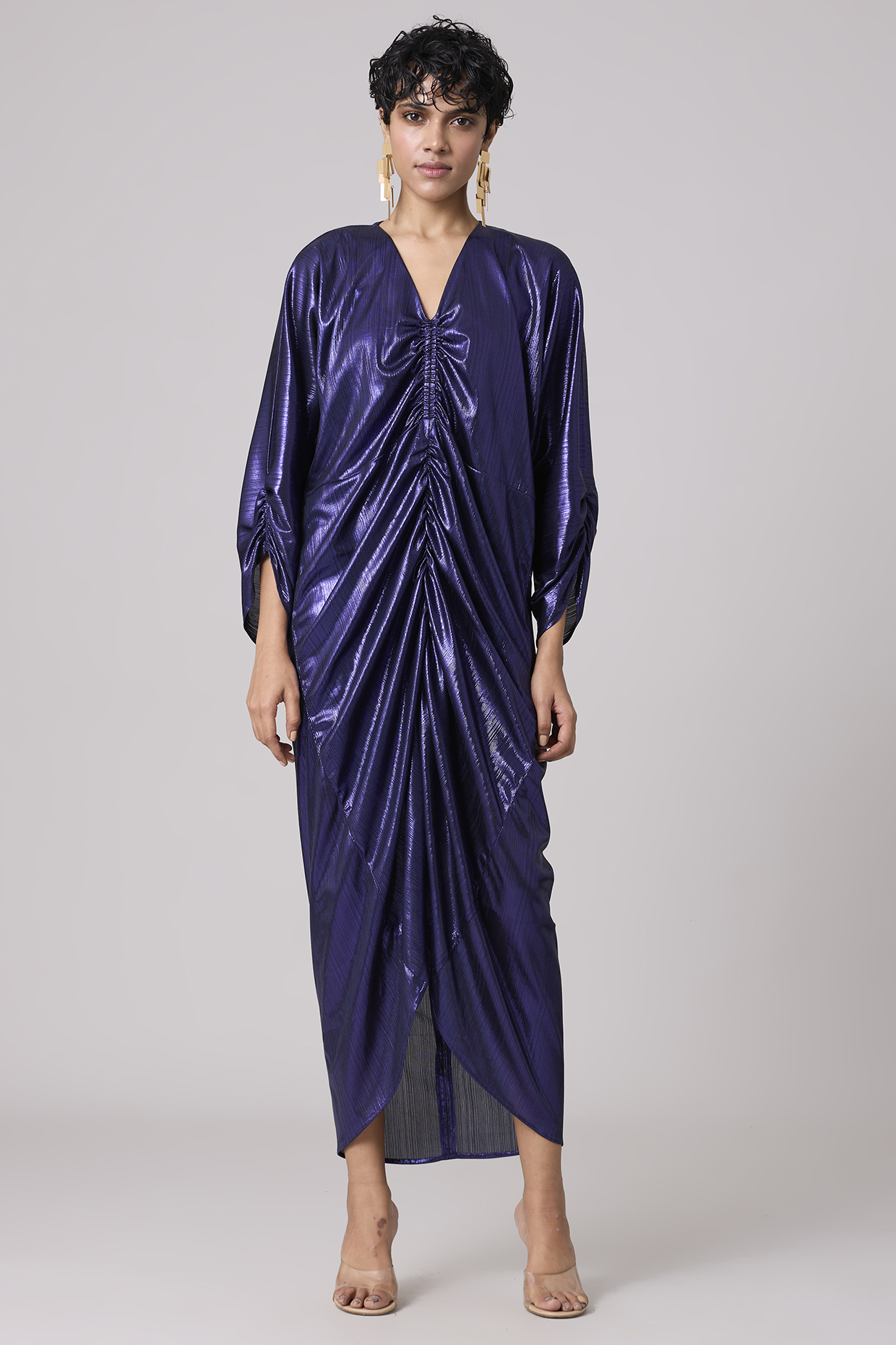 Blue Metallic Polyester Kaftan by Scarlet Sage at Pernia's Pop Up Shop