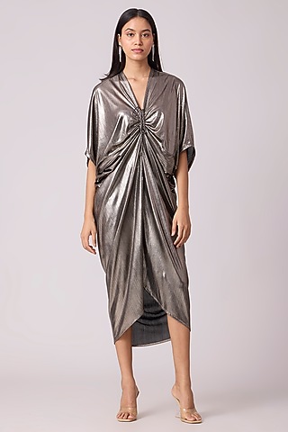 Dark Silver Polyester Kaftan Dress by Scarlet Sage