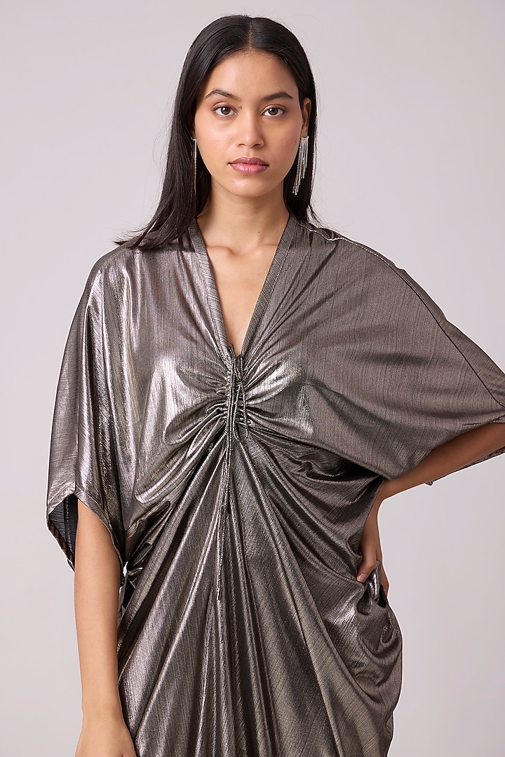 Dark Silver Polyester Kaftan Dress by Scarlet Sage at Pernia's Pop Up Shop