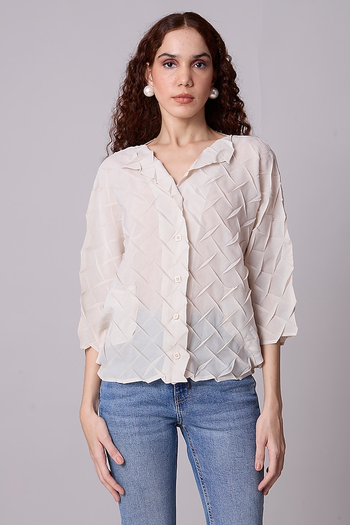 Sand Ivory Polyester Shirt by Scarlet Sage at Pernia's Pop Up Shop