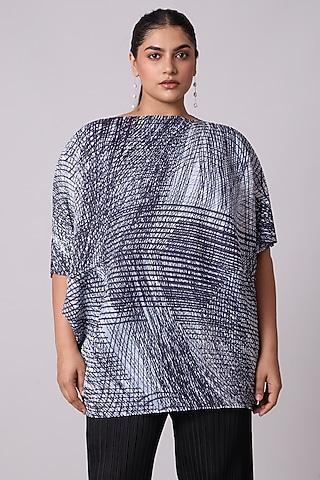 Monochrome Polyester Geometric Printed Top by Scarlet Sage