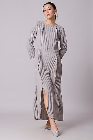 Light Grey Polyester Shift Dress by Scarlet Sage