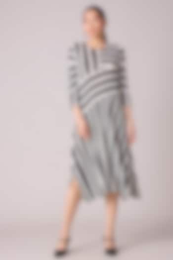 Black & White Polyester Stripe Printed A-Line Summer Dress by Scarlet Sage at Pernia's Pop Up Shop
