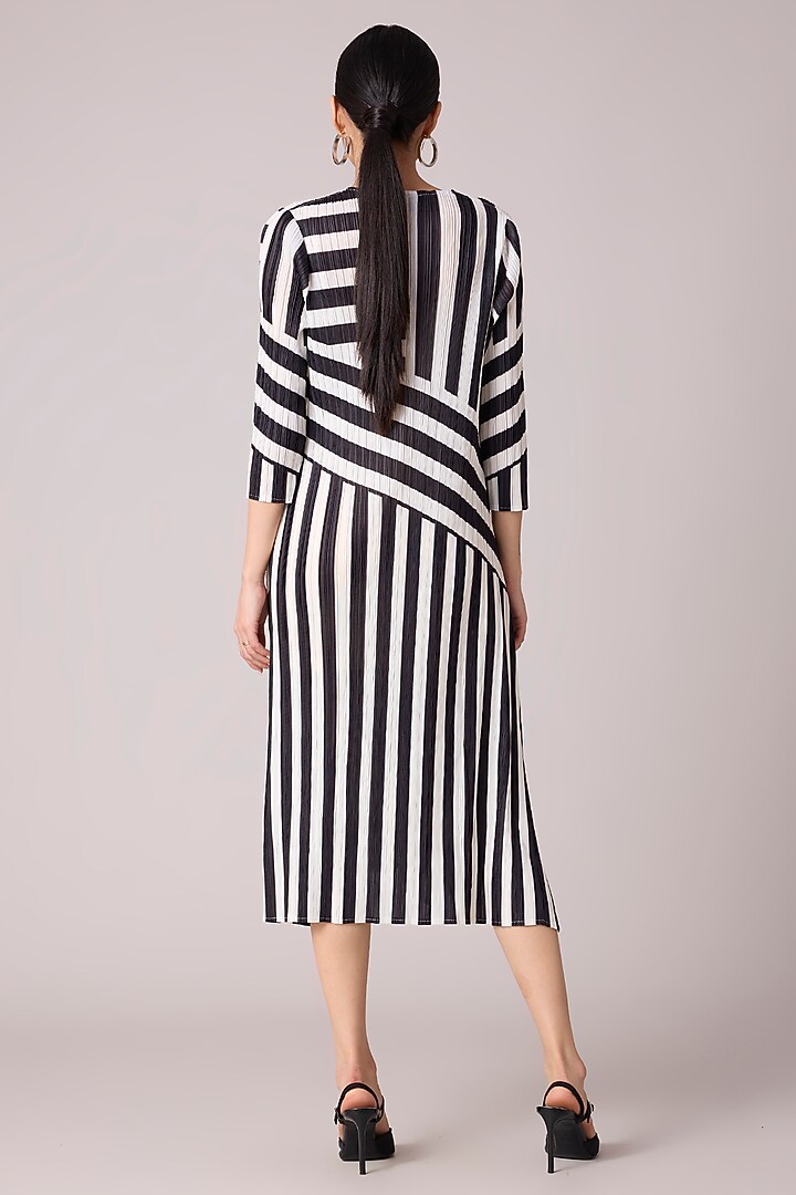 Black & White Polyester Stripe Printed A-Line Summer Dress by Scarlet Sage at Pernia's Pop Up Shop