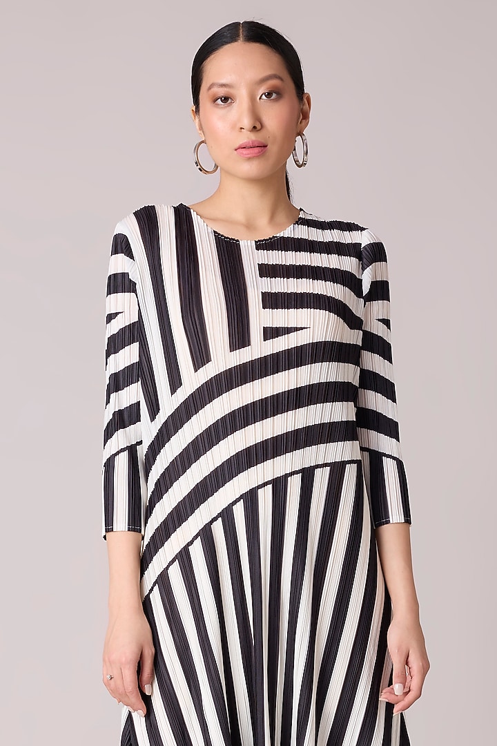 Black & White Polyester Stripe Printed A-Line Summer Dress by Scarlet Sage at Pernia's Pop Up Shop