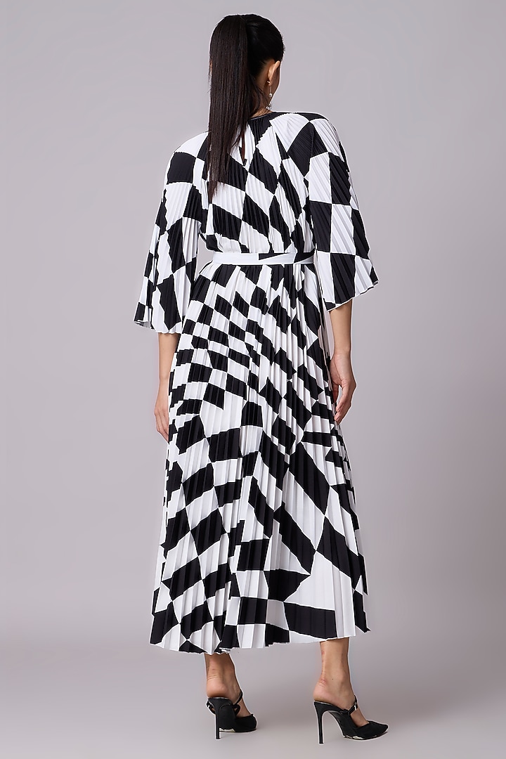 Black & White Polyester Checkered Printed Maxi A-Line Summer Dress by Scarlet Sage at Pernia's Pop Up Shop