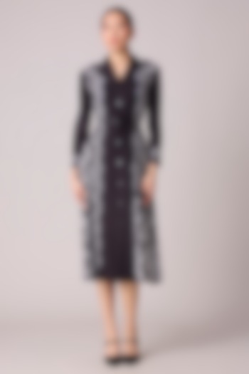 Black & White Polyester Abstract Printed A-Line Summer Shirt Dress With Belt by Scarlet Sage at Pernia's Pop Up Shop