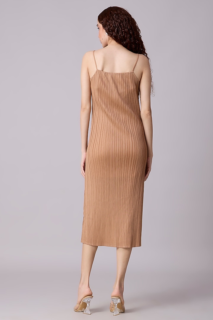 Mocha Polyester Pleated Maxi Slip Summer Dress by Scarlet Sage at Pernia's Pop Up Shop
