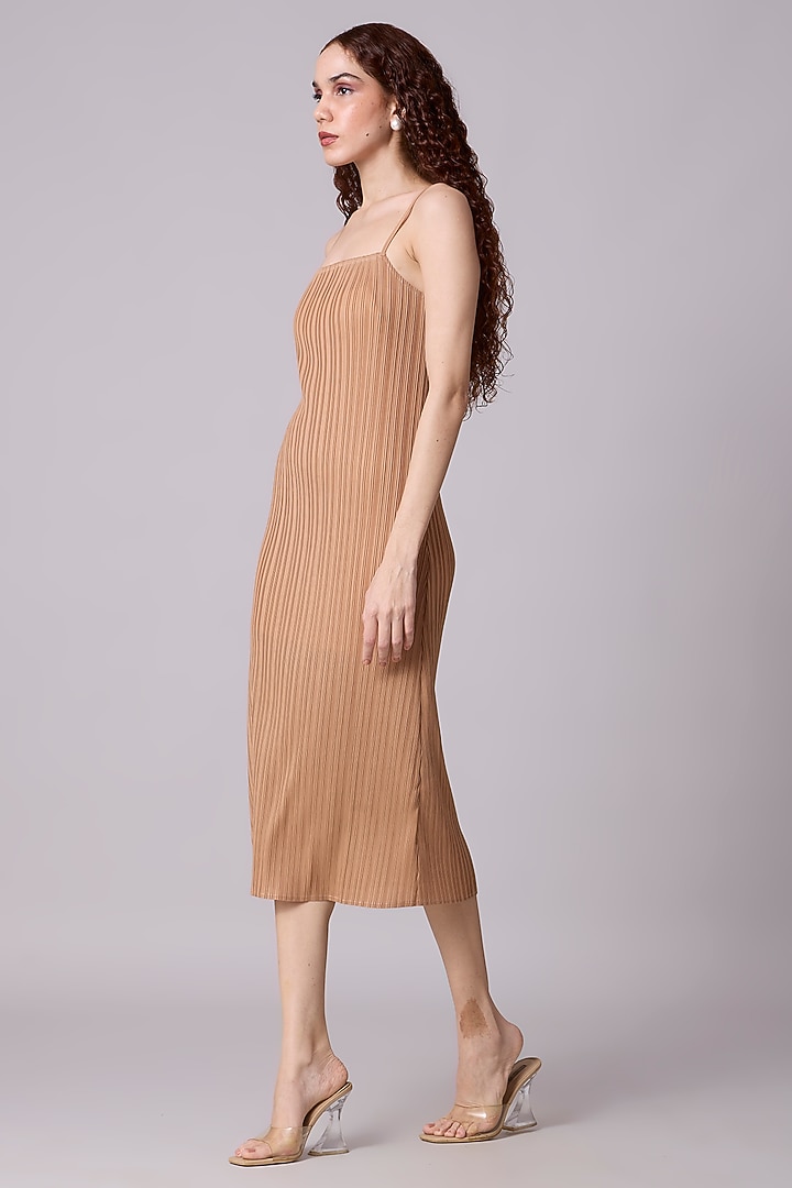 Mocha Polyester Pleated Maxi Slip Summer Dress by Scarlet Sage at Pernia's Pop Up Shop