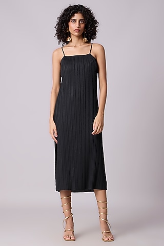 Black Polyester Slip Dress by Scarlet Sage