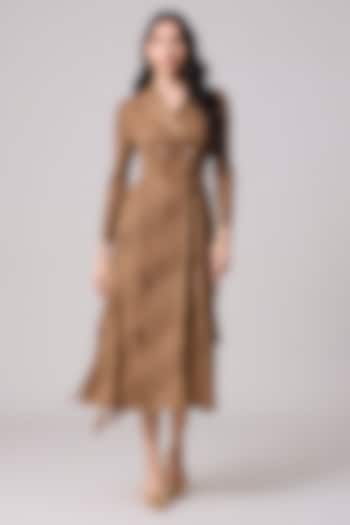 Taupe Polyester Summer Dress With Belt by Scarlet Sage at Pernia's Pop Up Shop