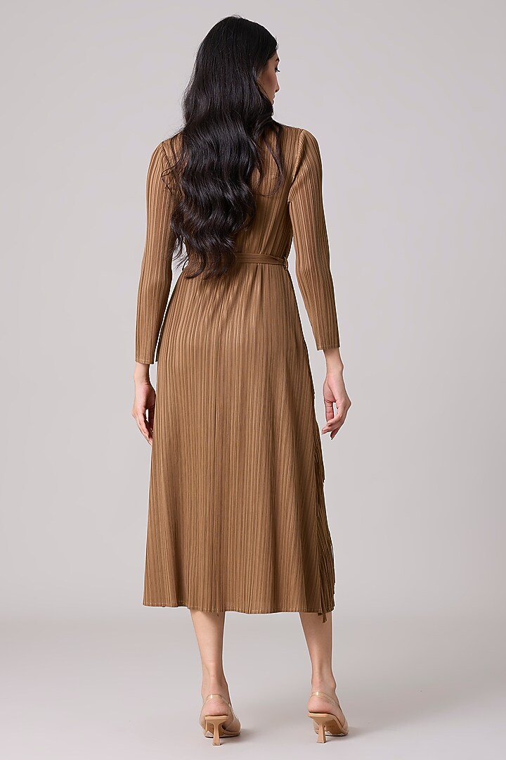 Taupe Polyester Summer Dress With Belt by Scarlet Sage at Pernia's Pop Up Shop