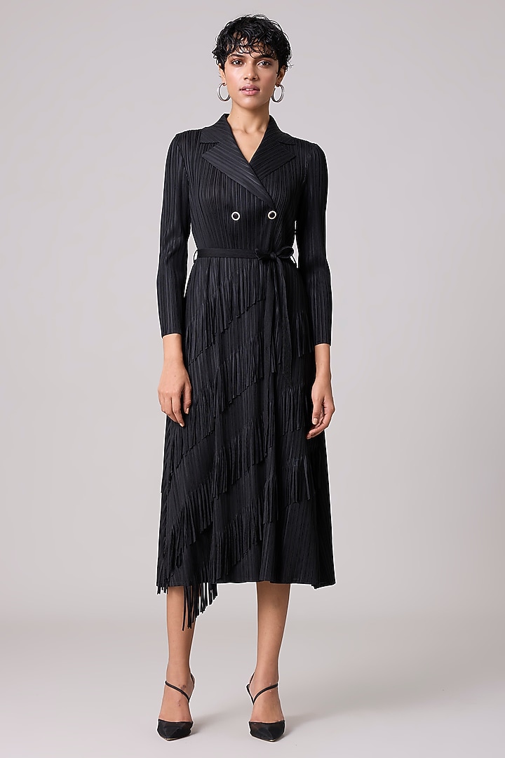 Black Polyester Summer Dress With Belt by Scarlet Sage at Pernia's Pop Up Shop