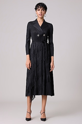 Black Polyester Dress With Belt by Scarlet Sage