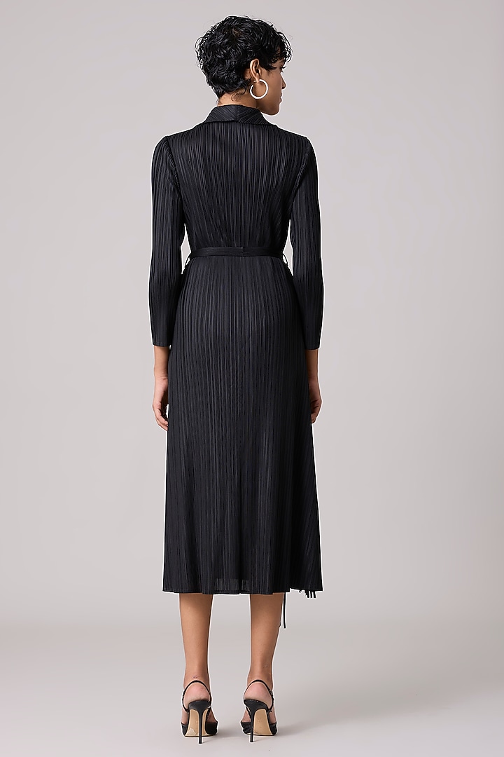 Black Polyester Summer Dress With Belt by Scarlet Sage at Pernia's Pop Up Shop