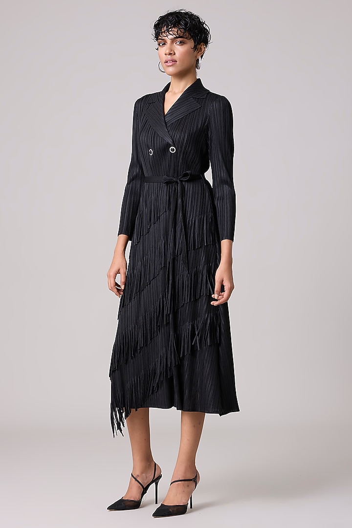 Black Polyester Summer Dress With Belt by Scarlet Sage at Pernia's Pop Up Shop