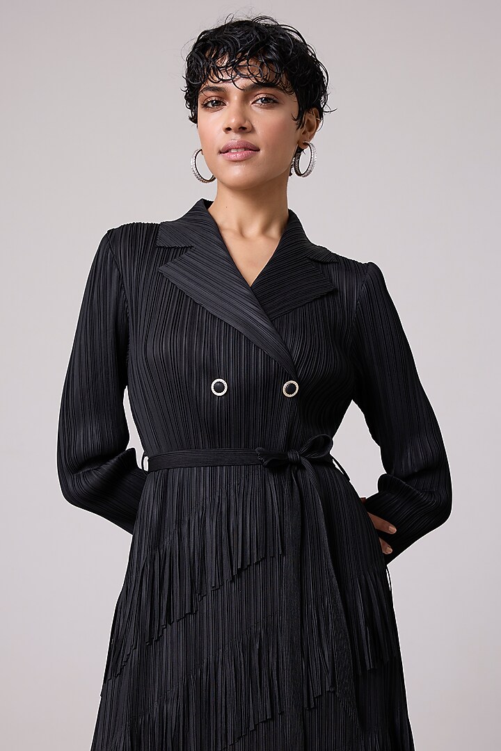 Black Polyester Summer Dress With Belt by Scarlet Sage at Pernia's Pop Up Shop