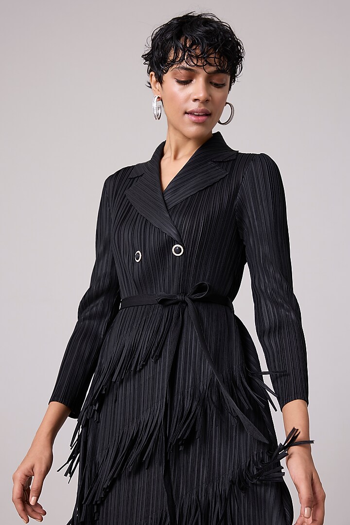 Black Polyester Summer Dress With Belt by Scarlet Sage at Pernia's Pop Up Shop