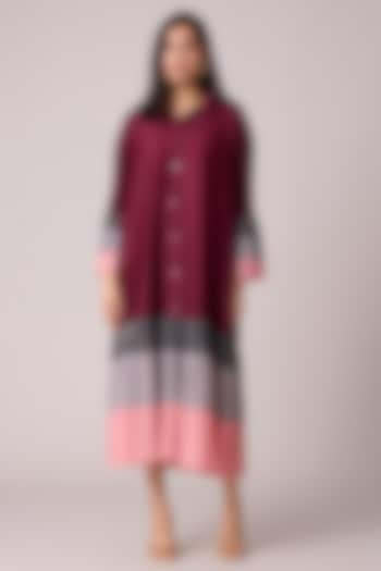 Burgundy Polyester A-Line Summer Shirt Dress by Scarlet Sage at Pernia's Pop Up Shop