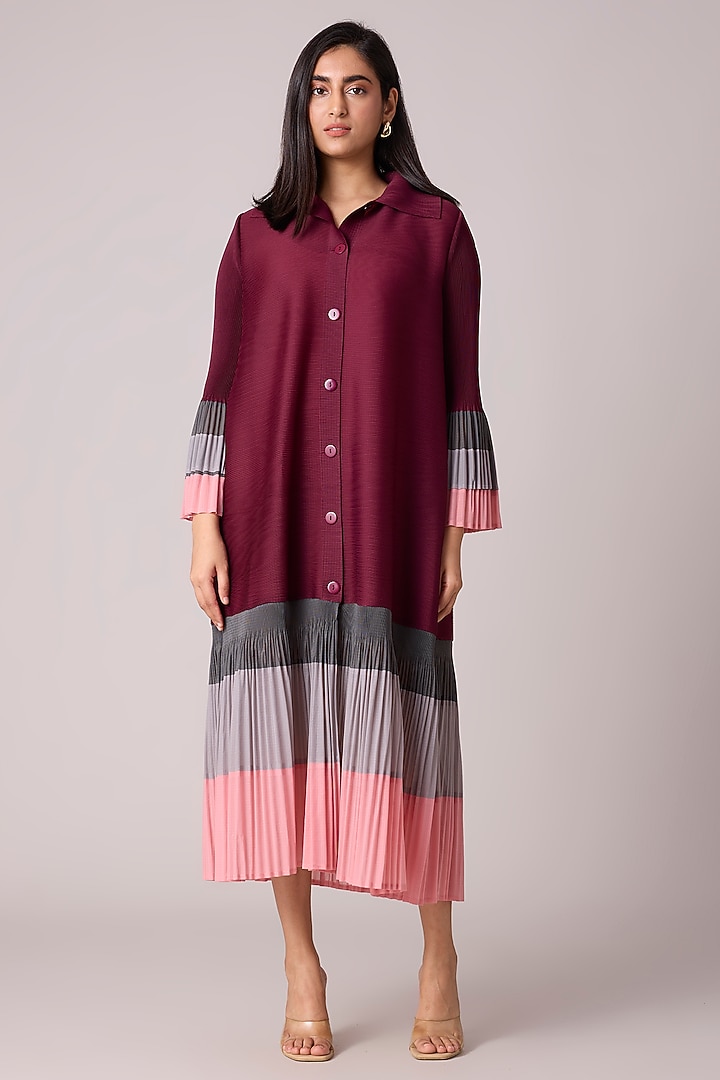Burgundy Polyester A-Line Summer Shirt Dress by Scarlet Sage at Pernia's Pop Up Shop