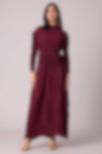 Burgundy Crushed Pleated Fabric & Polyester A-Line Summer Dress by Scarlet Sage at Pernia's Pop Up Shop
