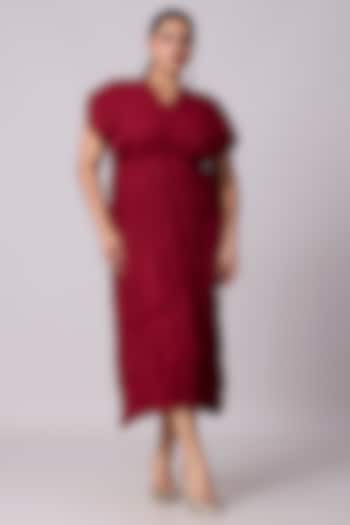 Maroon Polyester & Pleated Fabric Summer Dress by Scarlet Sage at Pernia's Pop Up Shop
