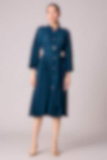 Teal Polyester Pleated A-Line Dress by Scarlet Sage at Pernia's Pop Up Shop