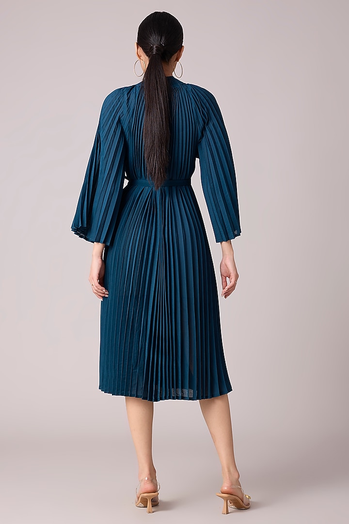 Teal Polyester Pleated A-Line Summer Dress by Scarlet Sage at Pernia's Pop Up Shop