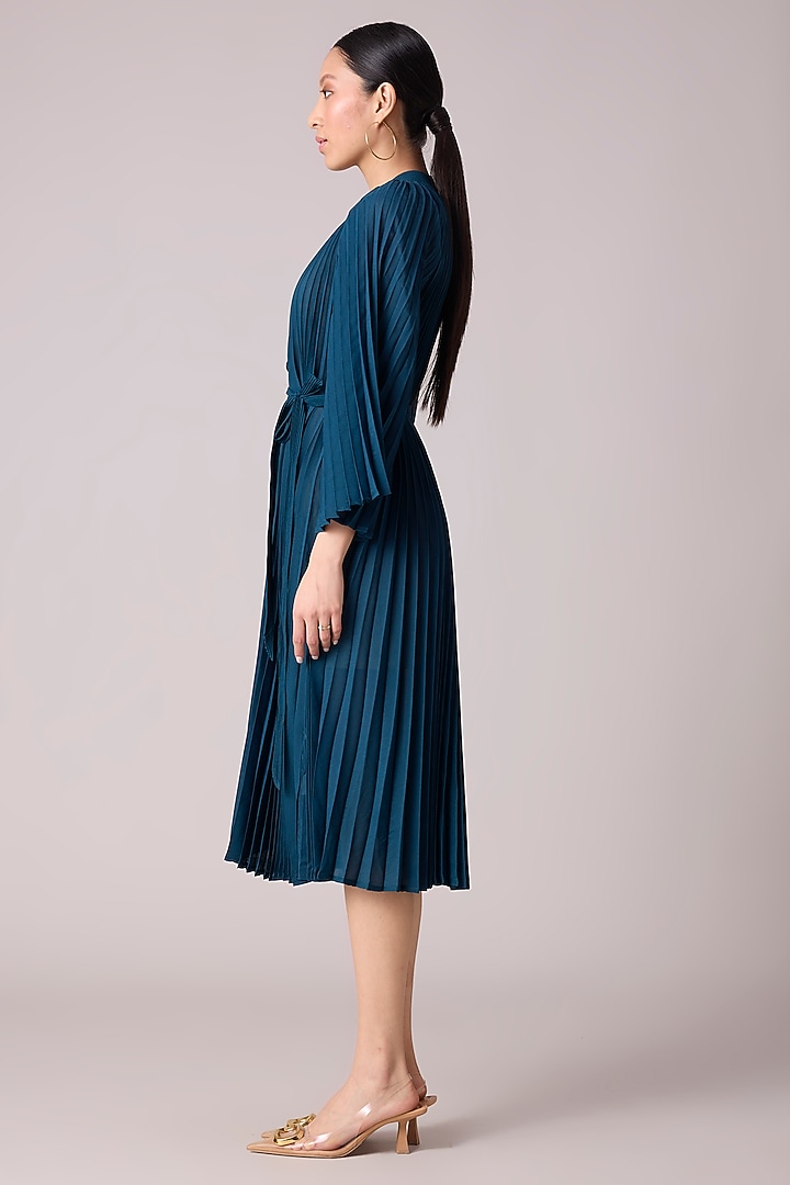 Teal Polyester Pleated A-Line Summer Dress by Scarlet Sage at Pernia's Pop Up Shop