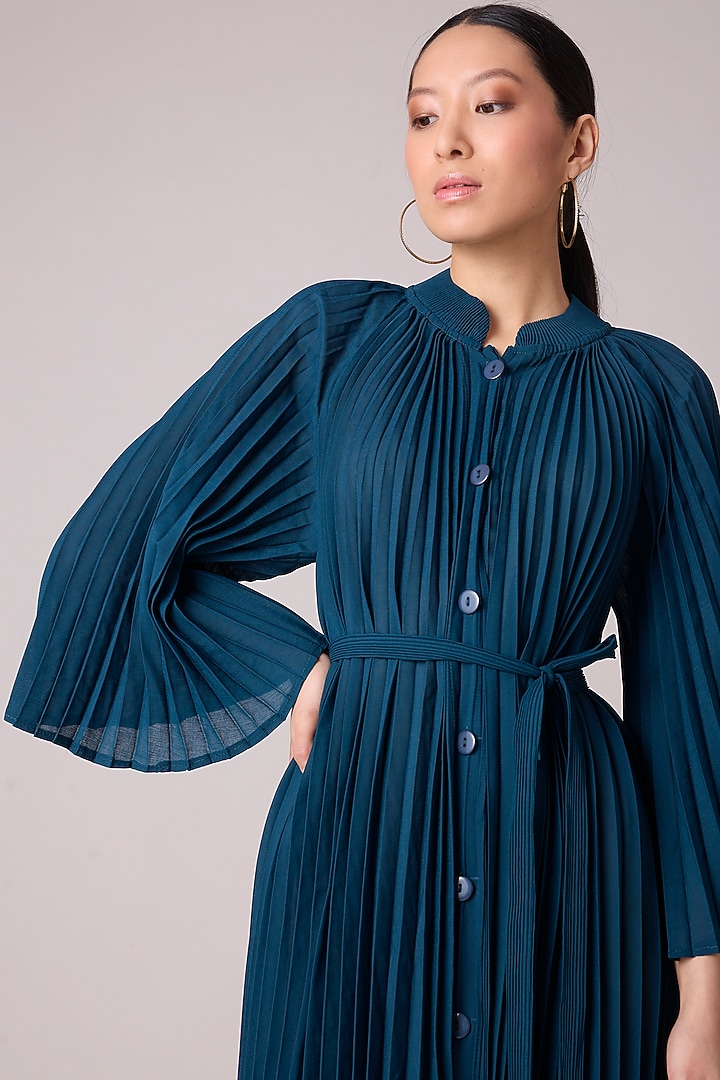 Teal Polyester Pleated A-Line Summer Dress by Scarlet Sage at Pernia's Pop Up Shop