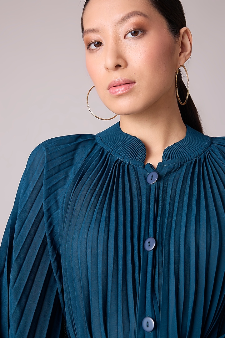 Teal Polyester Pleated A-Line Summer Dress by Scarlet Sage at Pernia's Pop Up Shop