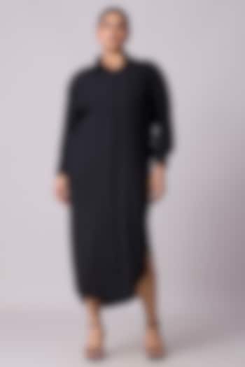 Black Polyester Button Down Summer Shirt Dress by Scarlet Sage at Pernia's Pop Up Shop