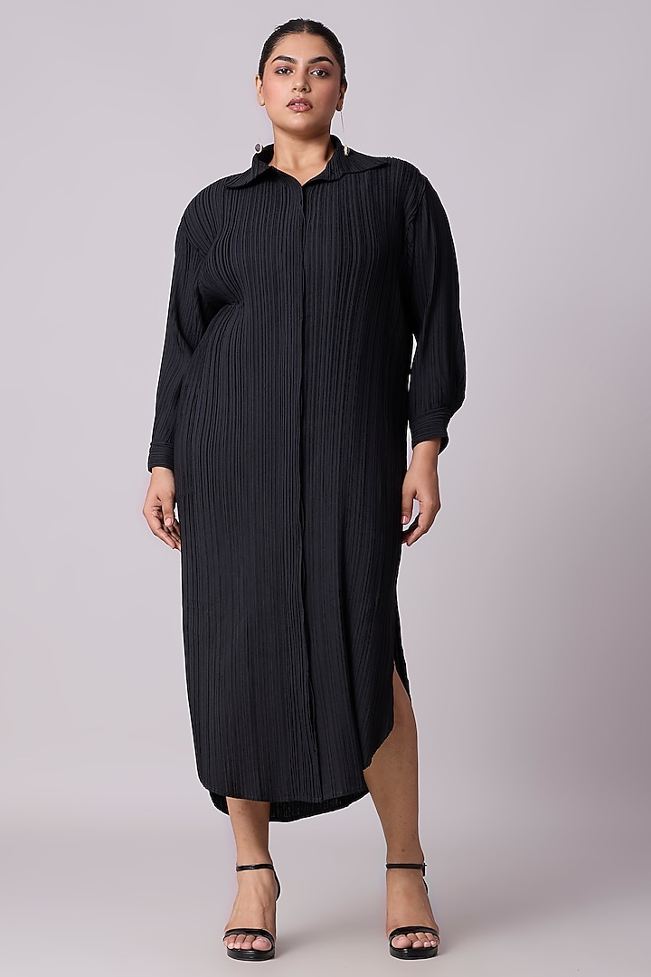 Black Polyester Button Down Summer Shirt Dress by Scarlet Sage at Pernia's Pop Up Shop