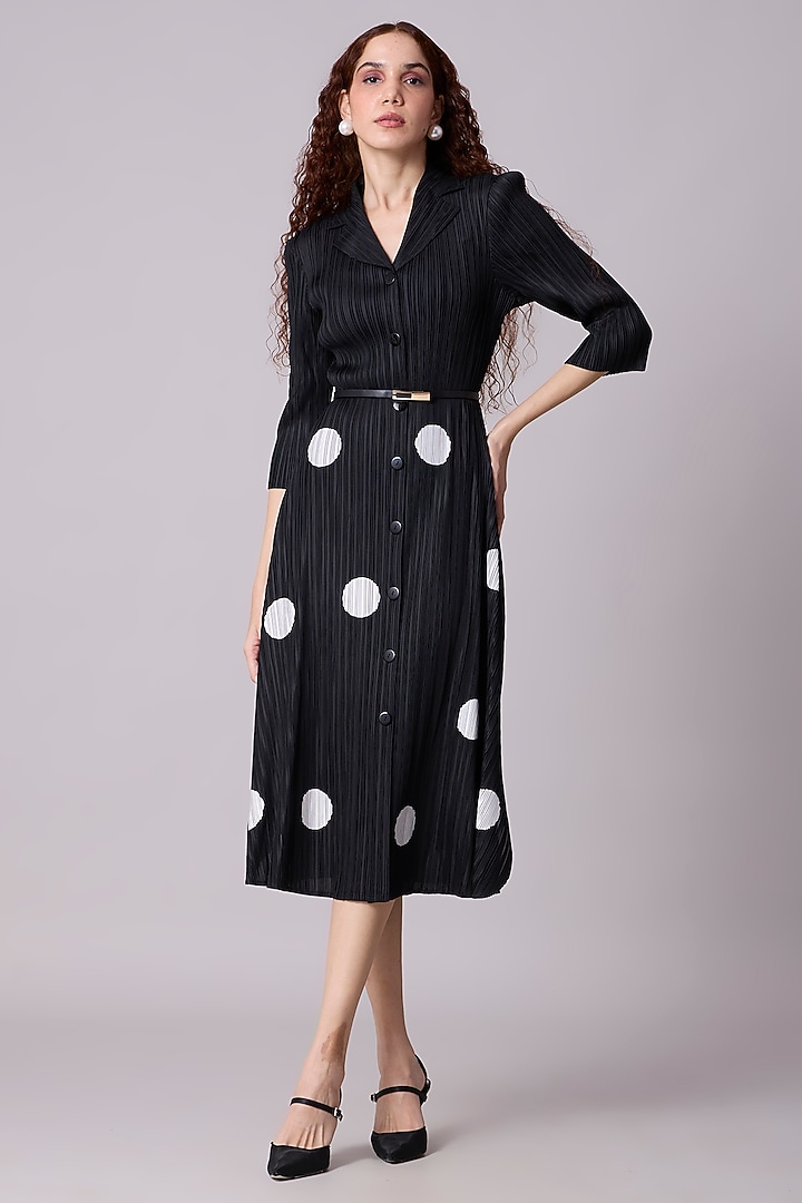 Black Polyester Polka Dot Midi Summer Dress by Scarlet Sage at Pernia's Pop Up Shop