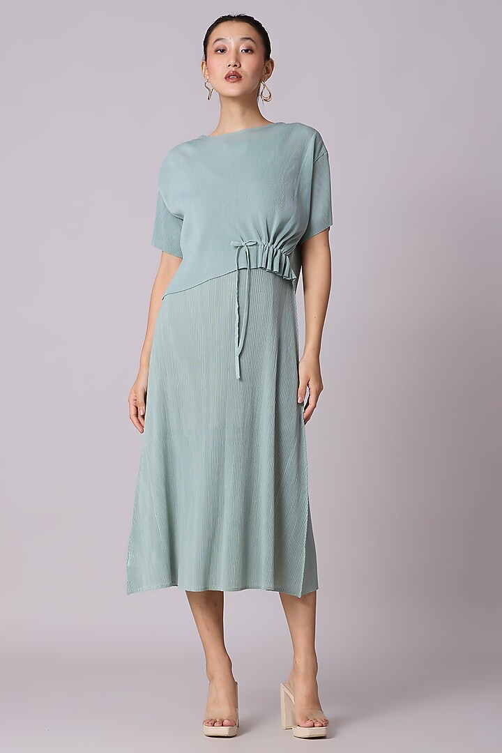 Sage Blue Polyester Midi Summer Dress With Cape by Scarlet Sage at Pernia's Pop Up Shop