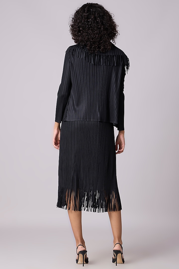 Black Polyester Fringed Midi Jacket Summer Dress by Scarlet Sage at Pernia's Pop Up Shop