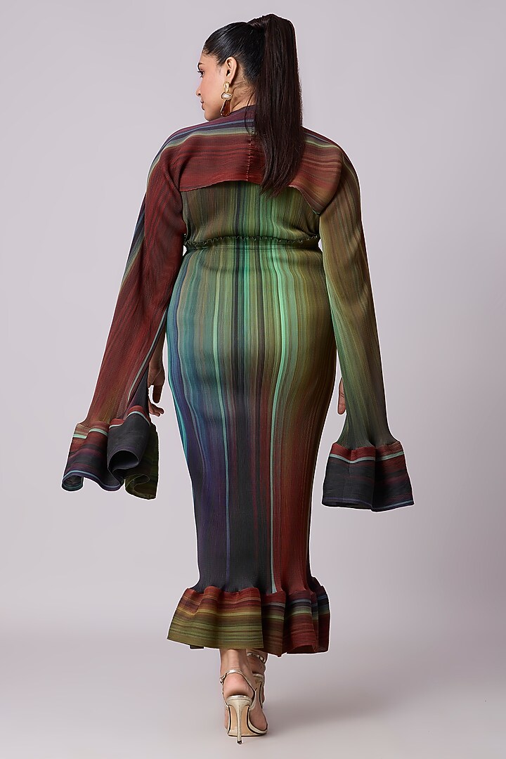 Brown & Blue Polyester Asymmetric Maxi Summer Dress by Scarlet Sage at Pernia's Pop Up Shop
