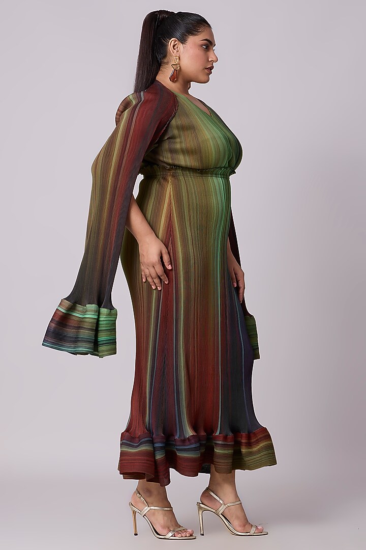 Brown & Blue Polyester Asymmetric Maxi Summer Dress by Scarlet Sage at Pernia's Pop Up Shop