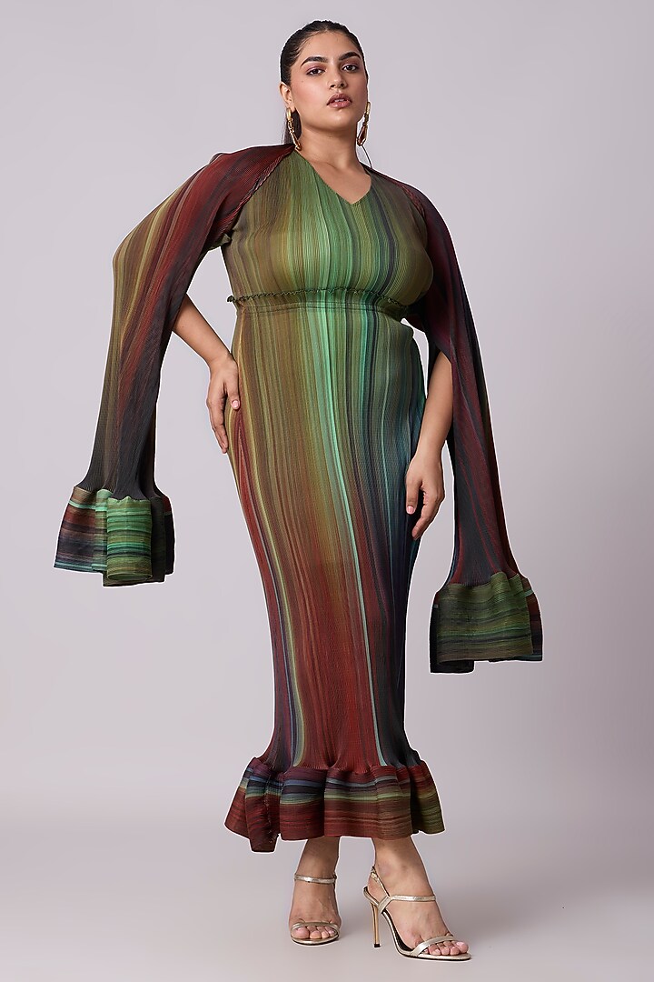 Brown & Blue Polyester Asymmetric Maxi Summer Dress by Scarlet Sage at Pernia's Pop Up Shop