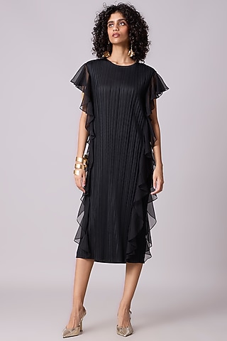 Black Polyester Ruffled Dress by Scarlet Sage