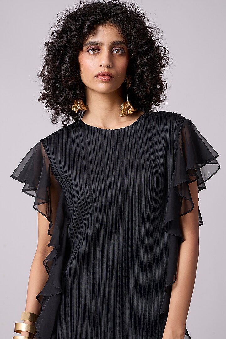 Black Polyester Ruffled Summer Dress by Scarlet Sage at Pernia's Pop Up Shop